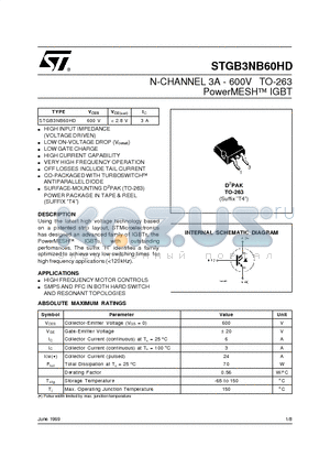 STGB3NB60HD datasheet - N-CHANNEL 3A - 600V TO-263 PowerMESH  IGBT