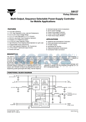 SI9137 datasheet - Multi-Output, Sequence Selectable Power-Supply Controller for Mobile Applications