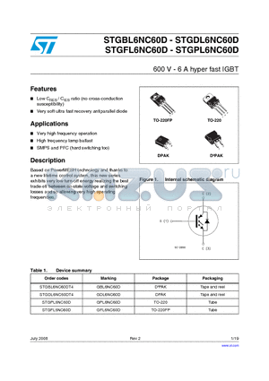 STGBL6NC60D datasheet - 600 V - 6 A hyper fast IGBT