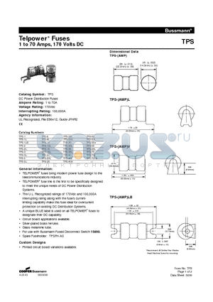 TPS-5 datasheet - Telpower Fuses 1 to 70 Amps, 170 Volts DC