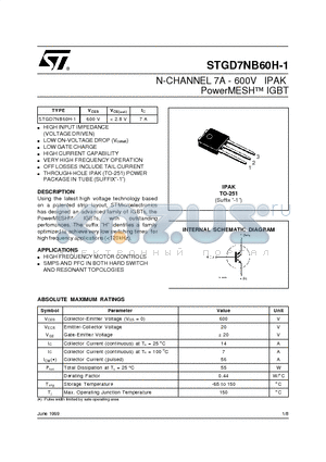 STGD7NB60H-1 datasheet - N-CHANNEL 7A - 600V IPAK PowerMESH  IGBT