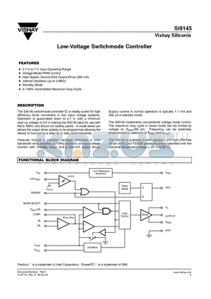 SI9145 datasheet - Low-Voltage Switchmode Controller