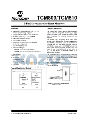 TCM809_13 datasheet - 3-Pin Microcontroller Reset Monitors