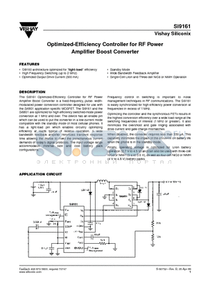 SI9161 datasheet - Optimized-Efficiency Controller for RF Power Amplifier Boost Converter
