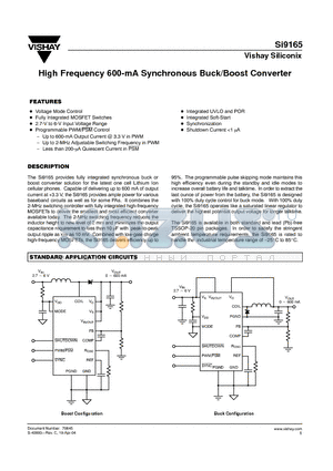 SI9165 datasheet - High Frequency 600-mA Synchronous Buck/Boost Converter