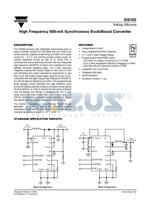 SI9165BQ-T1-E3 datasheet - High Frequency 600-mA Synchronous Buck/Boost Converter