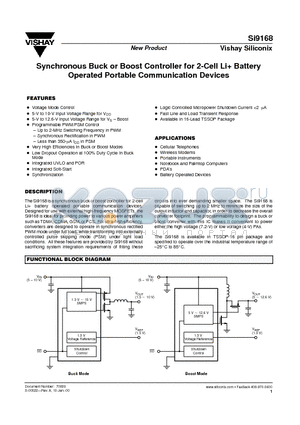SI9168 datasheet - Synchronous Buck or Boost Controller for 2-Cell Li Battery Operated Portable Communication Devices
