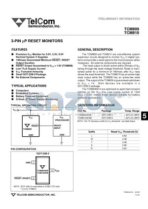 TCM810RENB datasheet - 3-PIN UP RESET MONITORS