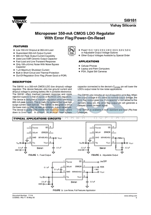 SI9181DQ-18-T1 datasheet - Micropower 350-mA CMOS LDO Regulator With Error Flag/Power-On-Reset