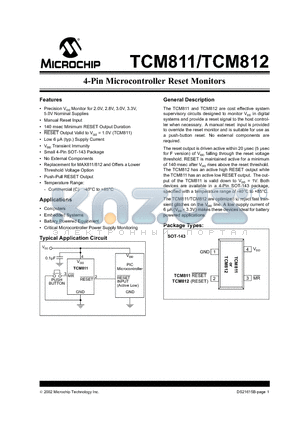 TCM811FERC datasheet - 4-Pin Microcontroller Reset Monitors