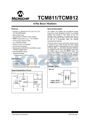 TCM811_07 datasheet - 4-Pin Reset Monitors