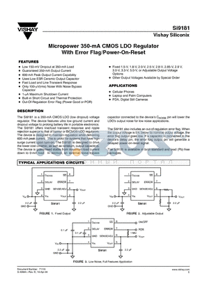 SI9181DQ-33-T1 datasheet - Micropower 350-mA CMOS LDO Regulator With Error Flag/Power-On-Reset