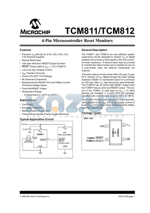 TCM812RERC datasheet - 4-Pin Microcontroller Reset Monitors