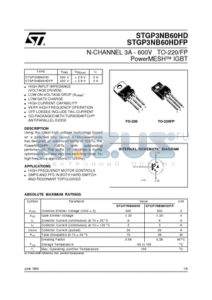 STGP3NB60HD datasheet - N-CHANNEL 3A - 600V TO-220/FP PowerMESH  IGBT