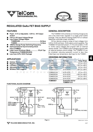 TCM851EOA datasheet - REGULATED GaAs FET BIAS SUPPLY