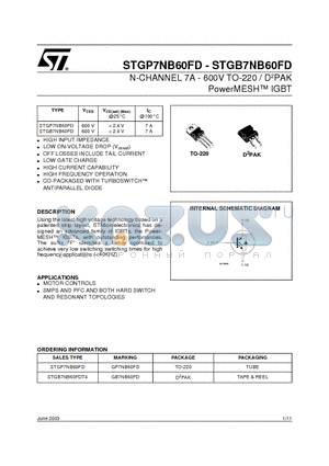 STGP7NB60FD datasheet - N-CHANNEL 7A - 600V TO-220 / D2PAK PowerMESH IGBT