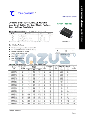 TCMM5Z10V datasheet - 200mW SOD-523 SURFACE MOUNT Very Small Outline Flat Lead Plastic Package Zener Voltage Regulators