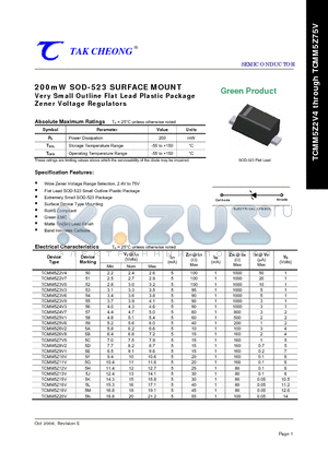 TCMM5Z3V9 datasheet - 200mW SOD-523 SURFACE MOUNT Very Small Outline Flat Lead Plastic Package Zener Voltage Regulators