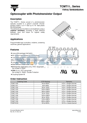 TCMT11 datasheet - Optocoupler with Phototransistor Output