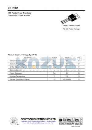 STH1061 datasheet - NPN Plastic Power Transistor