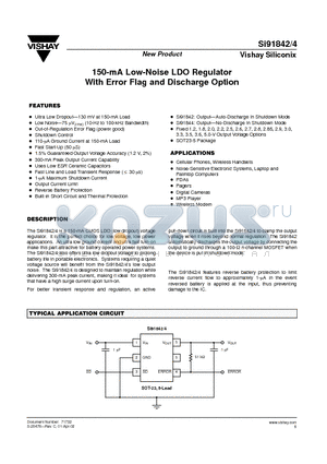SI91842DT-33-T1 datasheet - 150-mA Low-Noise LDO Regulator With Error Flag and Discharge Option