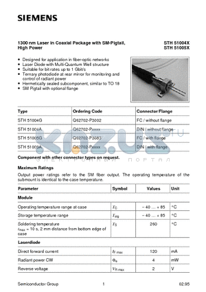 STH51004X datasheet - 1300 nm Laser in Coaxial Package with SM-Pigtail, High Power