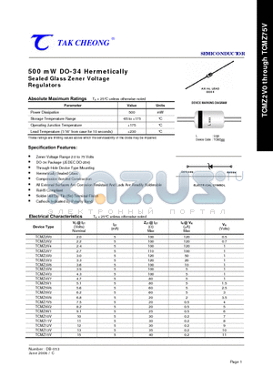 TCMZ11V datasheet - 500 mW DO-34 Hermetically Sealed Glass Zener Voltage Regulators