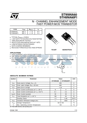 STH8NA60 datasheet - N - CHANNEL ENHANCEMENT MODE FAST POWER MOS TRANSISTOR