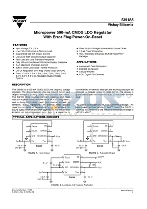 SI9185DMP-20-T1 datasheet - Micropower 500-mA CMOS LDO Regulator