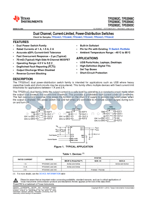 TPS2003CDRCT datasheet - Dual Channel, Current-Limited, Power-Distribution Switches