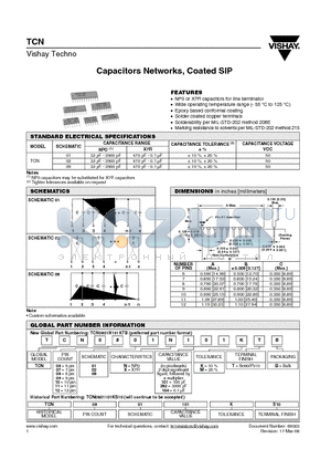 TCN datasheet - Capacitors Networks, Coated SIP