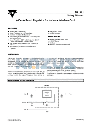 SI91861 datasheet - 400-mA Smart Regulator for Network Interface Card