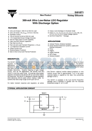 SI91871DMP-25-T1 datasheet - 300-mA Ultra Low-Noise LDO Regulator With Discharge Option