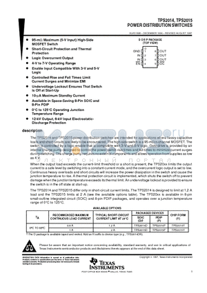 TPS2015P datasheet - POWER DISTRIBUTION SWITCHES