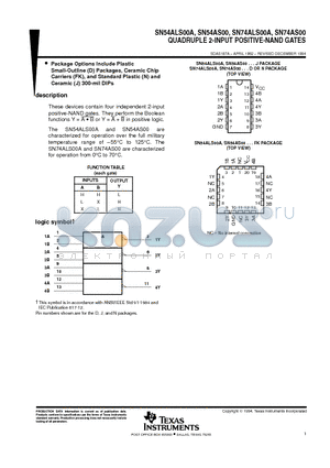 SNJ54AS00FK datasheet - QUADRUPLE 2-INPUT POSITIVE-NAND GATES