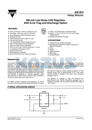 SI91872DMP-30-E3 datasheet - 300-mA Low-Noise LDO Regulator With Error Flag and Discharge Option