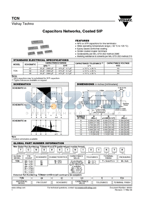 TCN0702X101KTB datasheet - Capacitors Networks, Coated SIP