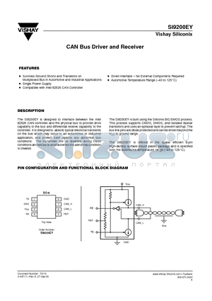 SI9200 datasheet - CAN Bus Driver and Receiver