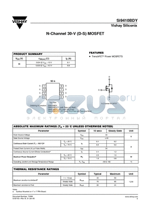 SI9410BDY datasheet - N-Channel 30-V (D-S) MOSFET