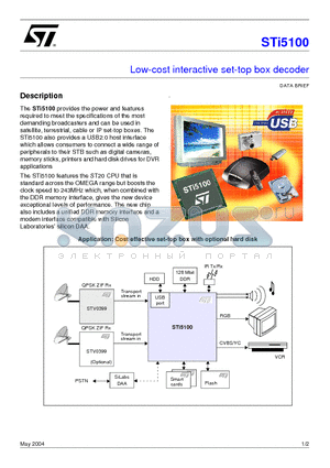 STI5100-STDVB datasheet - Low-cost interactive set-top box decoder