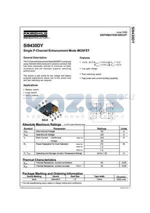 SI9430DY datasheet - Single P-Channel Enhancement Mode MOSFET
