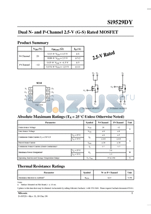 SI9529DY datasheet - Dual N- and P-Channel 2.5-V (G-S) Rated MOSFET