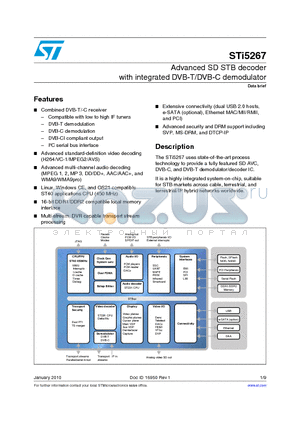 STI5267 datasheet - Advanced SD STB decoder with integrated DVB-T/DVB-C demodulator