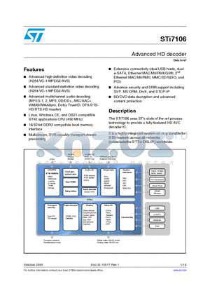 STI7106 datasheet - Advanced HD decoder