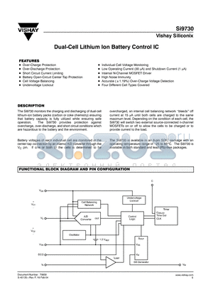 SI9730DBY-T1-E3 datasheet - Dual-Cell Lithium Ion Battery Control IC