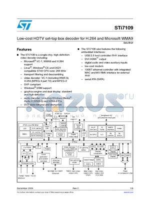 STI7109 datasheet - Low-cost HDTV set-top box decoder for H.264 and Microsoft WMA9