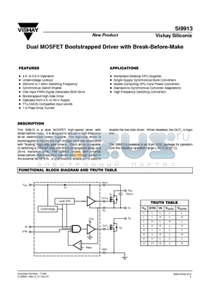 SI9913 datasheet - Dual MOSFET Bootstrapped Driver with Break-Before-Make
