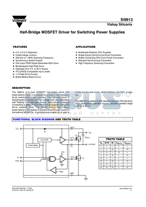 SI9913DB datasheet - Half-Bridge MOSFET Driver for Switching Power Supplies