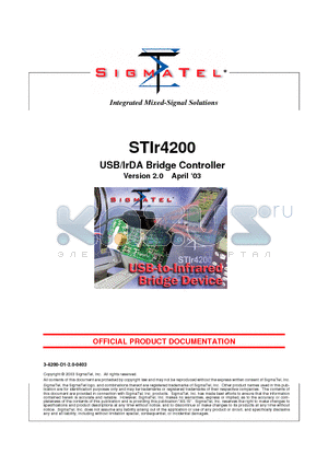 STIR4200 datasheet - USB/lrDA Bridge Controller