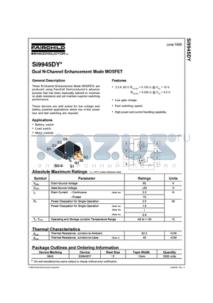 SI9945DY datasheet - Dual N-Channel Enhancement Mode MOSFET